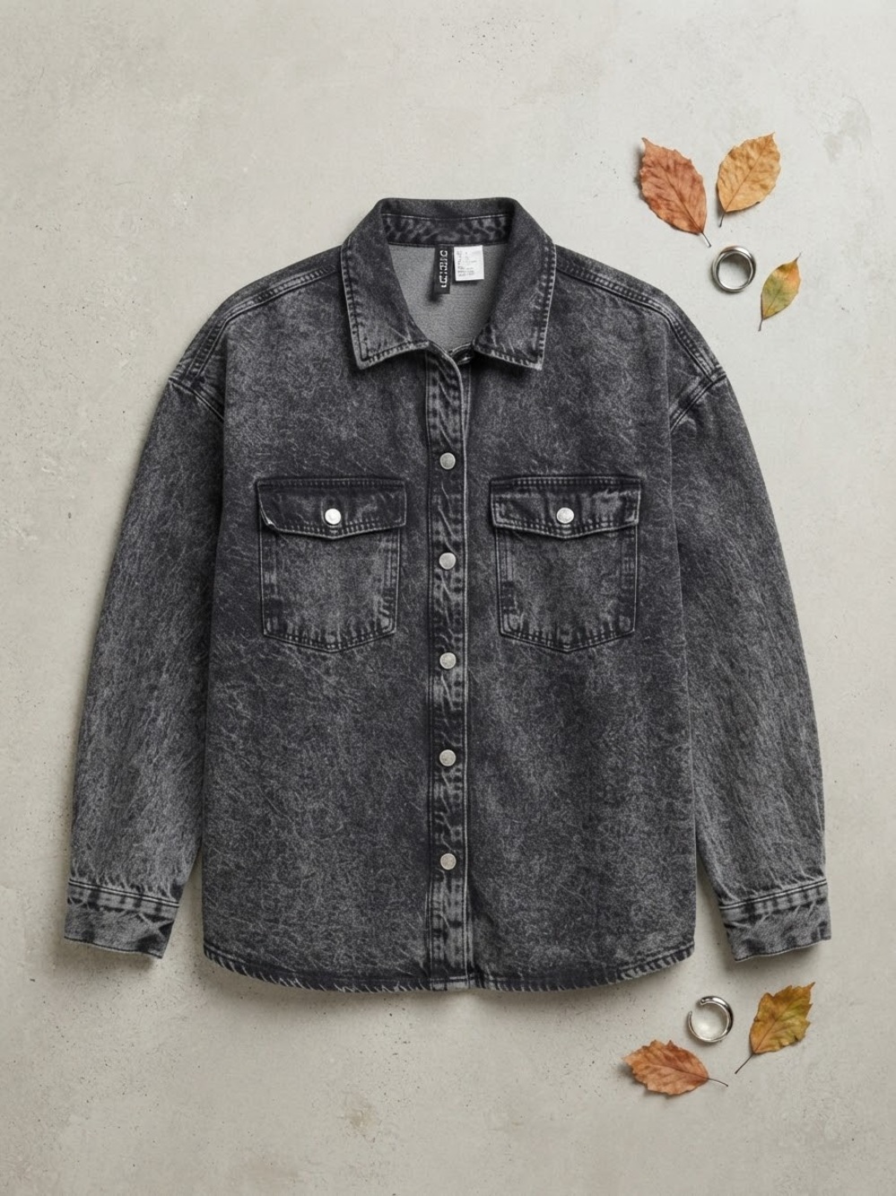 H&M Washed Black Denim Shacket - Faded Charcoal Finish